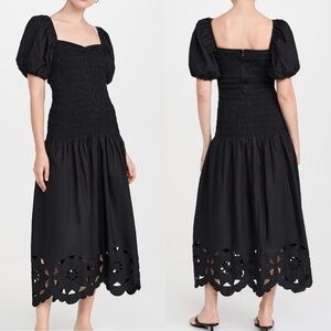 RHODE Viviana Eyelet Puff Sleeve Black Smock Dress SIZE MEDIUM NEW WITH TAGS